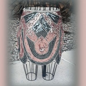 Endless Rose Pink/Grey Scalloped Hem Sequined Mini